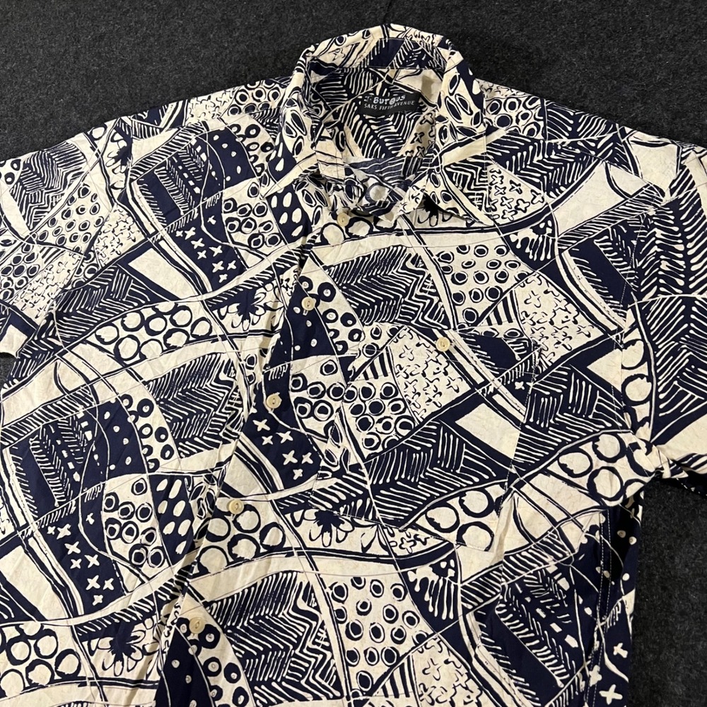 Saks Fifth Avenue Shirt Men's Large Blue Abstract Vintage 90s Art Deco